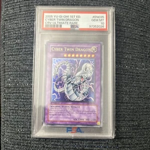 PSA 10 YuGiOh Cyber Twin Dragon CRV-EN035 1st Edition Ultimate Rare GEM MINT - Picture 1 of 2