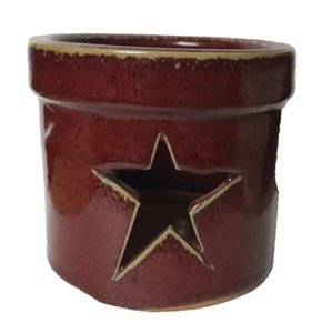 Rustic Ceramic Pillar Candle Holder Burgundy Star Home Decor Festive5.5"d/4.75"t - Picture 1 of 4