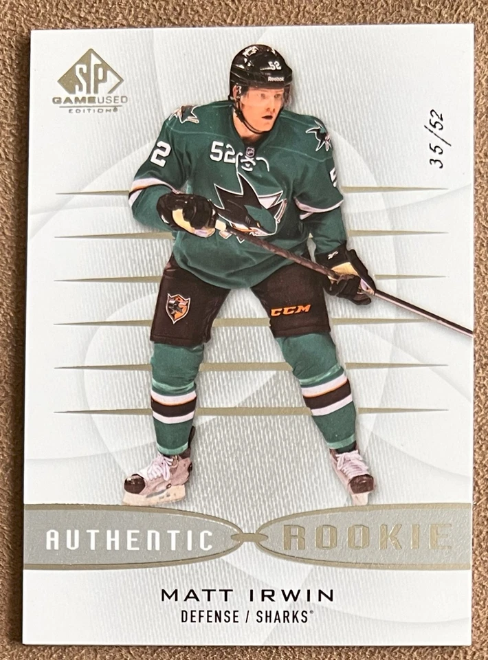 Matt Irwin 2013-14 Upper Deck SP Game Used Rookie #130 /52 San Jose Sharks SP RC - Image 1 of 2