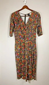 J. Peterman Kleid Damen Rüschen 3/4 Ärmel V-Ausschnitt Blumen Blumen Braun Größe 12 - Bild 1 von 5