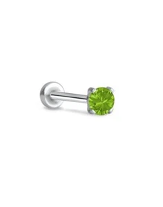 Threadless Labret Push Pin Nose Ring Steel Helix Stud 2.5mm Prong CZ 16G 18G 20G - Picture 1 of 14