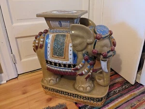 Large 22" Ceramic Hollywood Regency Green Elephant Plant Stand / Side Table - Picture 1 of 13