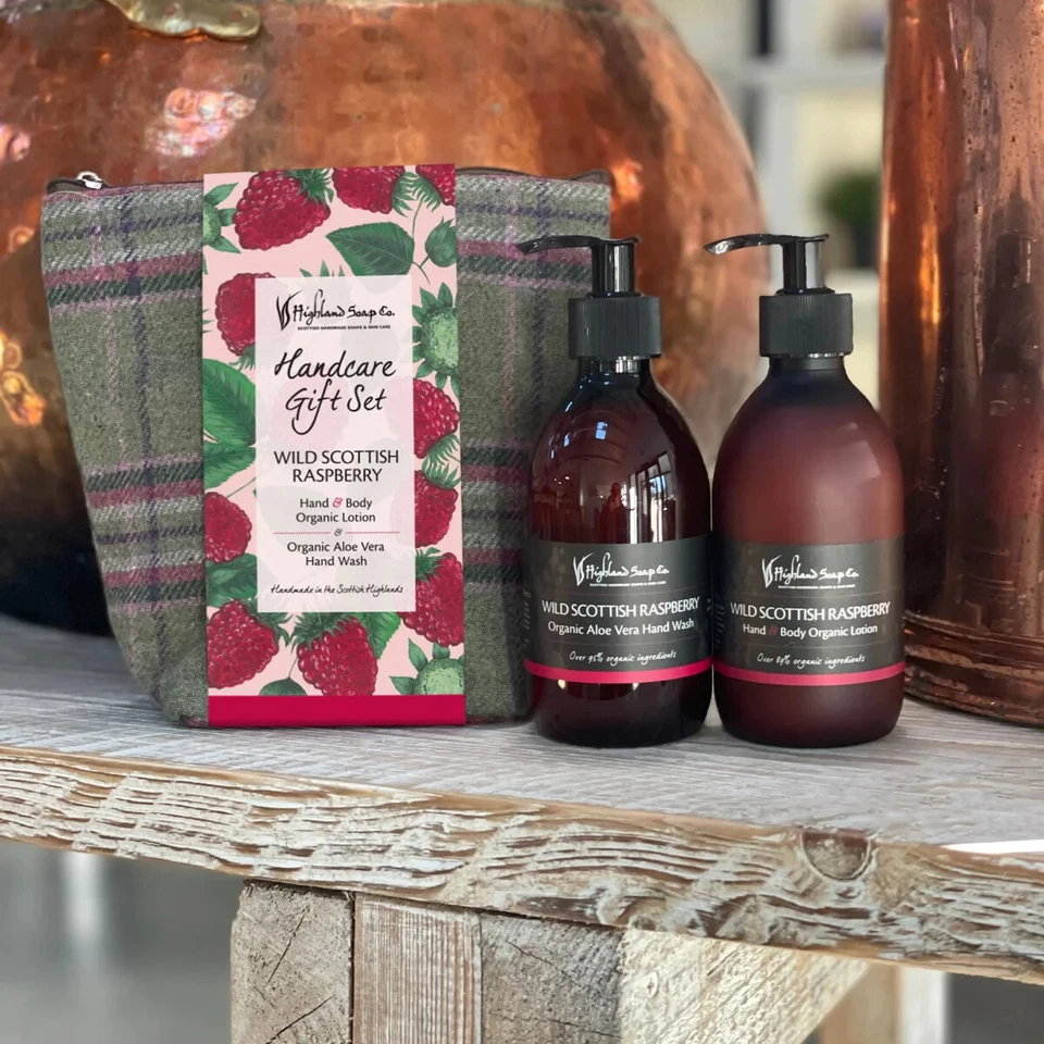 Highland Soap Co Organic Wild Scottish Raspberry Hand Care Gift Set 2 x 300ml - Image 1 of 1