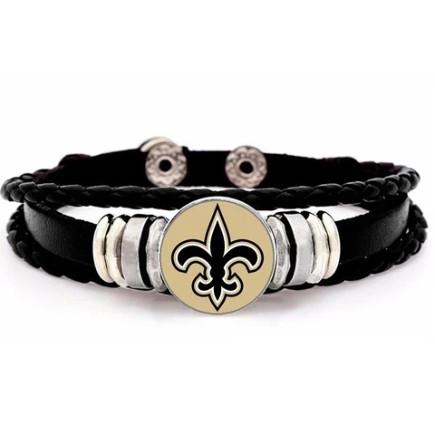 New Orleans Saints Mens Womens Black Leather Bracelet Football w GiftPg D14 Cover
