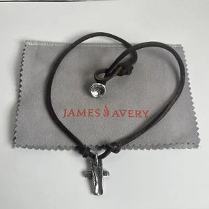 James Avery Retired Cross Sterling Silver Pendant Leather Necklace Rare Clasp - Picture 1 of 6