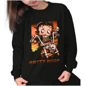 Biker Betty Boop Vintage Motorcycle Cartoon Womens Crewneck Sweatshirt Pullover - Picture 1 of 7