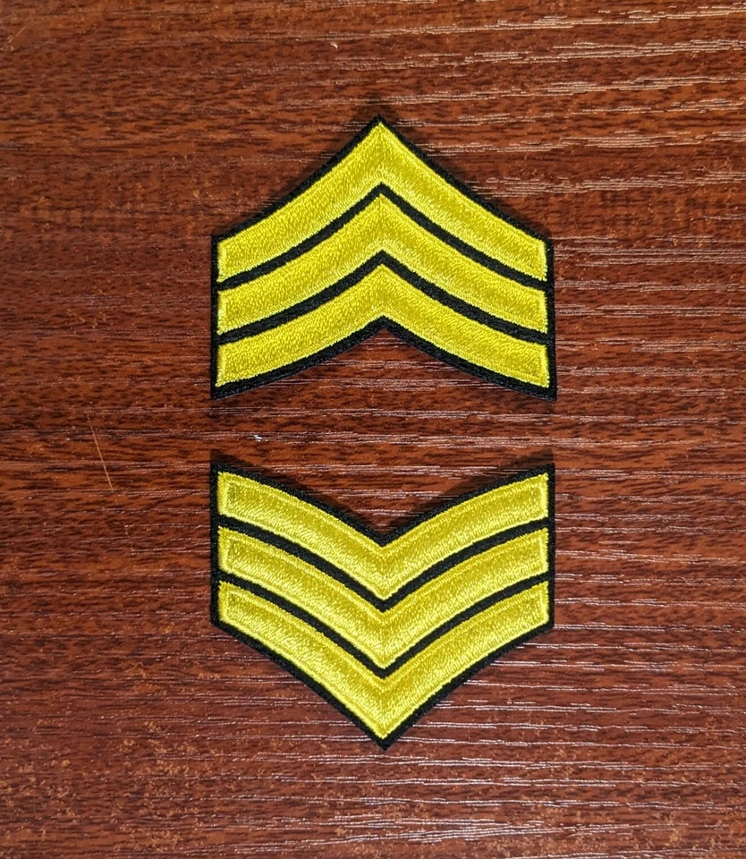 Sergeant Patch Army Chevrons Sgt Embroidered Iron On 1.75x2.25" Two Pieces - Image 1 of 3