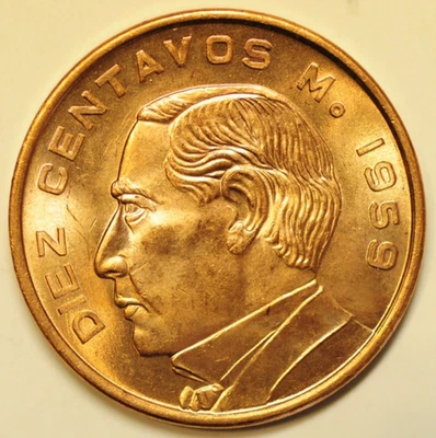mw28979 Mexico Bronze 10 Centavos 1959 Mo - Mexico City Mint  KM#433  Red UNC - Image 1 of 2
