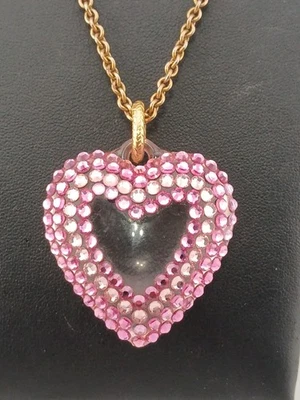 TARINA TARANTINO Collar Colgante Piedras Rosa Corazón Hinchado Lucita Tono Oro  Foto 1 de 4