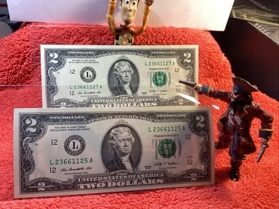 TWO 2009 $2 NOTES BANK of SAN FRANCISCO CERTS OF  AUTHENTICITY UNC FREE 🚢 - Image 1 of 4