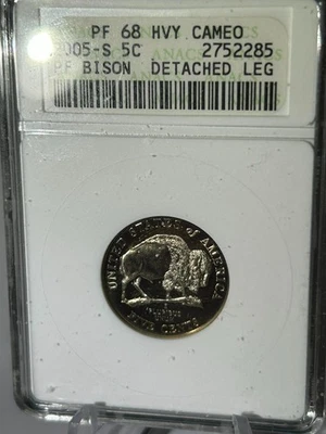 2005 S Jefferson Bison PF-68 Heavy Cameo ANACS Detached Leg Error - Image 1 of 2