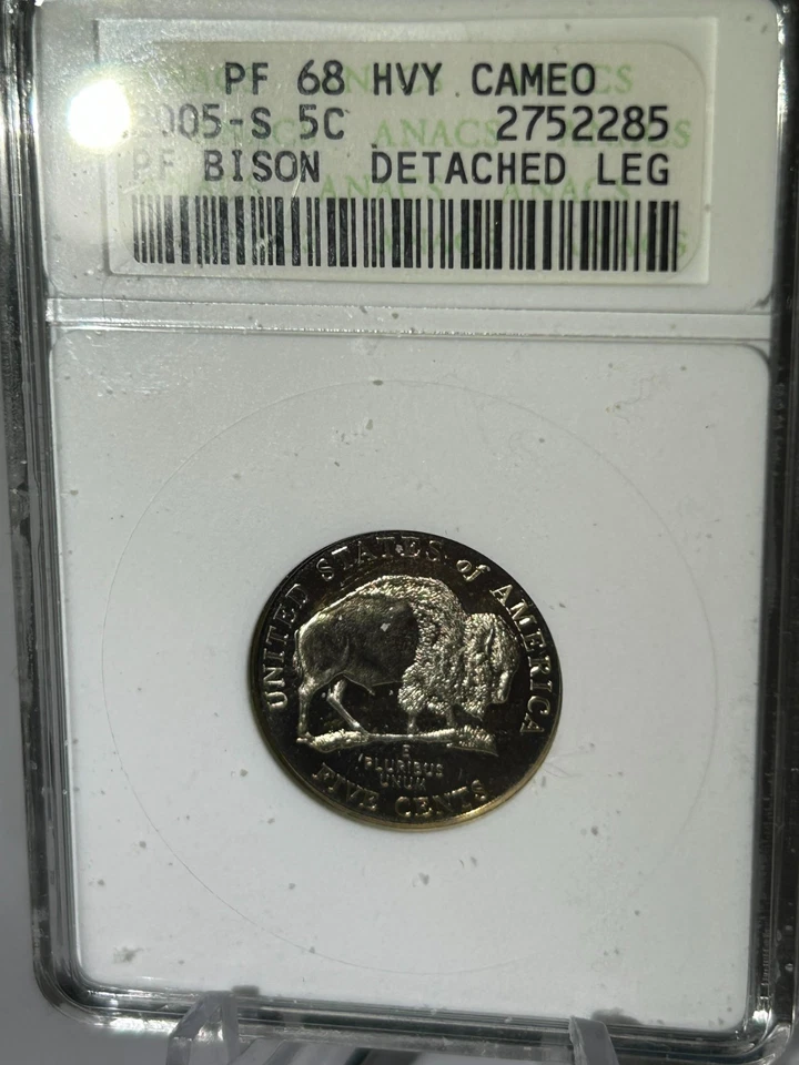 2005 S Jefferson Bison PF-68 Heavy Cameo ANACS Detached Leg Error - Image 1 of 2