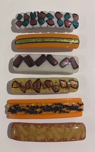 6 pairs Vintage Handblown Glass Clip Barrettes - Picture 1 of 5