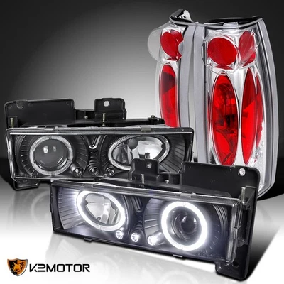 Fits 1988-1998 Chevy C/K Pickup Black LED Halo Projector Headlights+Tail Lamps Foto 1 de 4