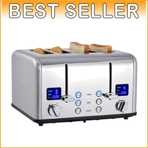 Efficient 4-Slice Toaster with LED Countdown & 6 Shade Control - Silver Design - Picture 1 of 9