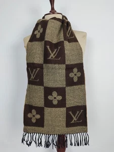 Louis Vuitton genuine vintage Brown / grey Wool winter Scarf Scarves - Picture 1 of 6