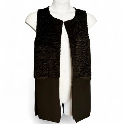 Chaleco Suéter Calvin Klein Buey Arrugado Piel Sintética Talla M Negro Bolsillos Abierto Nuevo con Etiquetas Boho Foto 1 de 4