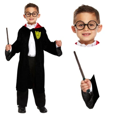 WIZARD BOY COSTUME CHILDS HALLOWEEN FANCY DRESS SCHOOL MAGIC WORLD BOOK DAY - Image 1 of 4