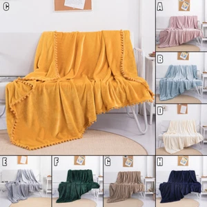 Nordic Pompom Flannel Sofa Blanket Boudoir Cozy Soft Warm Plush Throw Bed Cover - Picture 1 of 20