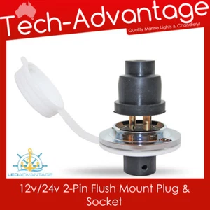 KIT DE ENCHUFE Y ENCHUFE EMPOTRADO DE LATÓN CROMADO RESISTENTE AL AGUA 12V 24V - Imagen 1 de 5