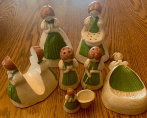Ceramic Corn Husk Girl Kitchen Set Salt Pepper Sponge Napkin Holders Country - Picture 1 of 12
