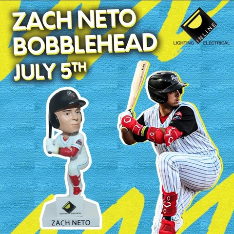 Zach Neto 2023 Bobblehead Rocket City Trash Pandas SGA 7/5/23. 1 of 1,500 NIB Cover