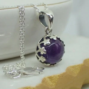 Natural Amethyst Round Pendant Solid Sterling Silver inc Chain, New, UK - Picture 1 of 12