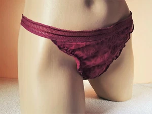 Bikini de nailon granate con volantes transparentes media espalda tanga bragas Reino Unido 18 2XL US 10 - Imagen 1 de 10