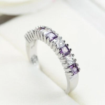 Mujer Púrpura/Negro/Rojo AAA Circonita Anillo Banda Oro Blanco Relleno Reunión Fiesta Talla 6-10 Foto 1 de 4