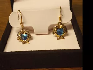 NEW Gold Dolphin Duo Heart Abalone Shell Dangle Earrings ~ CHECK OUT MY STORE! - Picture 1 of 17