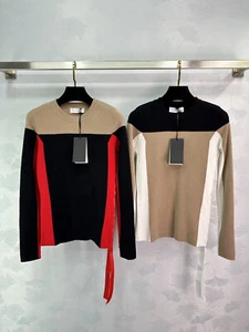 2025 spring summer women's contrast stitching knitted long-sleeved sweater - Picture 1 of 2