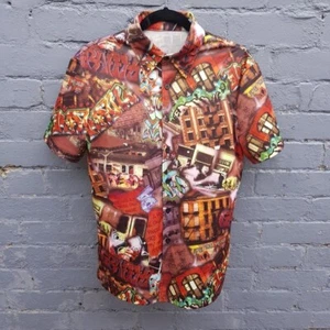 Vintage 90s Graffiti Shirt Mens Small Short Sleeved Button up Collared Street. - Picture 1 of 4