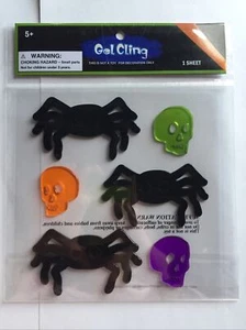 NEW HALLOWEEN 6 pc Window Gel Clings Stickers Decorations Skulls Spiders Scary! - Picture 1 of 2