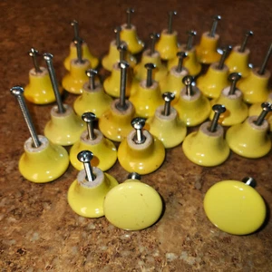30 Vintage Yellow Ceramic Round Drawer Knobs or Handles with Screws - Picture 1 of 4