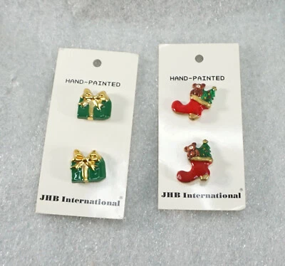 Vintage JHB International Hand Painted Gold-Tone Metal Christmas Buttons on Card - Image 1 of 4