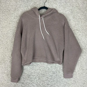 Gilly Hicks Cropped Fleece Sherpa Hoodie Womens Size Large Purple Lounge Comfort - Picture 1 of 7