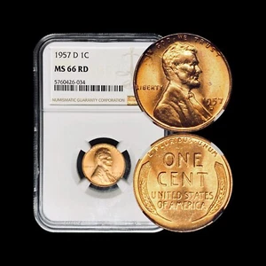 UNITED STATES. 1957, 1 Cent, D - NGC MS66 - Lincoln Penny, Red, Denver - Picture 1 of 5