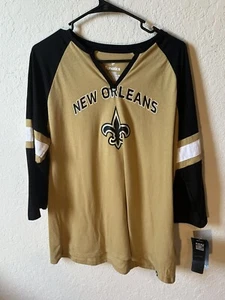 Fanatics Women’s XL New Orleans Saints Long Sleeve V Neck T-Shirt NWT Black Gold - Picture 1 of 4