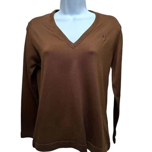 Vintage Givenchy V Neck Top Women's 36/SM Brown Ponte Knit Shirt Classic Jumper - Picture 1 of 11