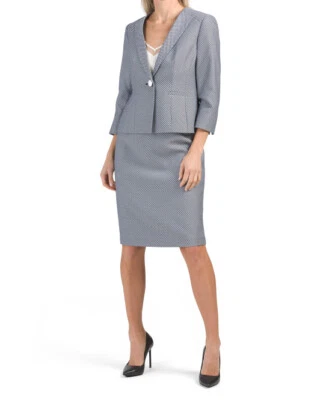 NEW LE SUIT BLACK WHITE JACQUARD  CAREER JACKET SKIRT SET SIZE 14 $240 — 第 1/3 张图片