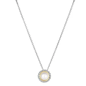 18K Gold Sterling Silver Rhodium Shiny Round Fancy Pendant + Pearl 18" Necklace - Picture 1 of 1