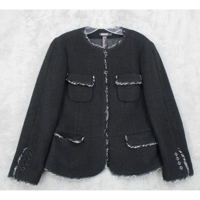 Blazer DKNY Mujer 10 Tweed Mezcla Lana Flecos Borde Carrera Clásico Oficina Forrado Foto 1 de 4