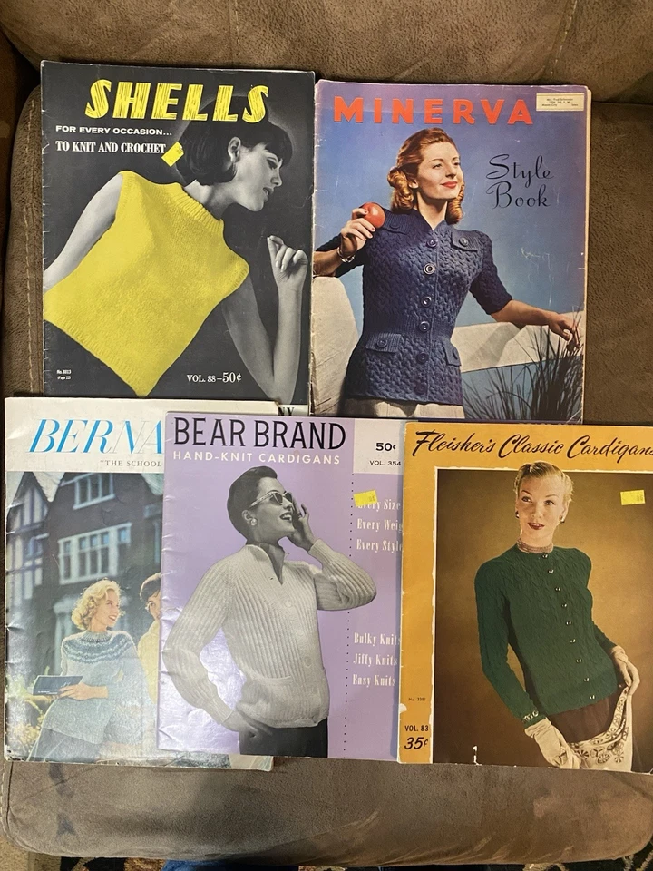 5 Vintage Knitting Magazines '46-'65 Classic Cardigan Shells Minerva Bernat Lot - Image 1 of 1