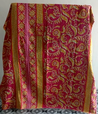 Handmade Vintage Quilt Kantha Bedspread Throw Cotton Blanket Indian Ralli Gudari - Image 1 of 2