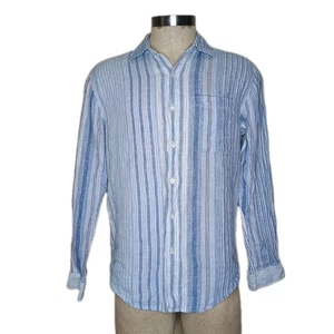 Territory Ahead Shirt Mens Size L Linen Long Sleeve Blue White Stripe  - Picture 1 of 10