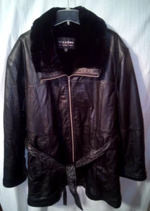Chaqueta Wilson's de cuero para hombre XL negra forro de piel sintética y cuello con cinturón ~ MUY BUENA - Imagen 1 de 9