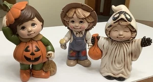 Halloween Kids Dressed UP (3) Pumpkin Ghost Scarecrow Handpainted Ceramic Molds - Picture 1 of 9