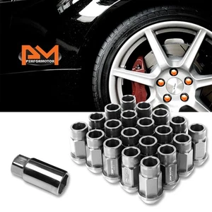 M12X1.5 Silver JDM Open End Bulge Hex Wheel Lug Nuts+Extension 25mmx44mm 20Pc - Picture 1 of 4