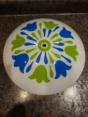 1960s antique graphic floral flush light . Vintage light cover.  - Image 1 of 2
