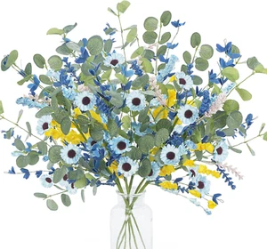 6 Bundles Artificial Daisy Flowers Bouquet 19 Inch Fake Forsythia Stems Faux Spr - Picture 1 of 12